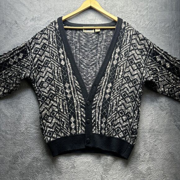Vintage Cardigan Sweater Mens Medium Black Aztec Knit 80s Preppy Eclectic Y2K - Picture 8 of 13